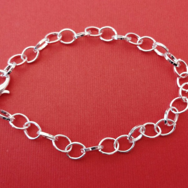 1 (one bracelet)  Zinc Metal Alloy, Lobster Clasp, Link Curb Chain Bracelets, Silver Plated 20cm (7 7/8") long SH334