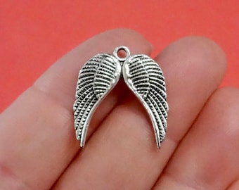 50 Charms, Angel, Wing, Charm, 19x21x1mm, Hole: 1.5mm  SH140