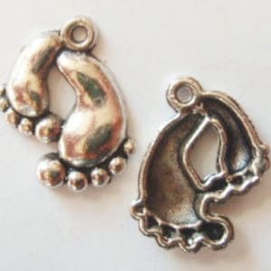10 Charms, Feet, Baby, Charm 20x17x3mm hole: 1.8mm