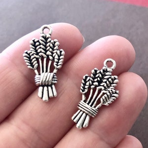 10 Charms, Wheat, Barley, Crop, Bundle, (double sided) Charm 25x13x4mm hole: 1.5mm SH454