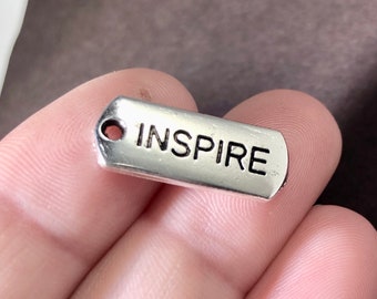 10 Charms, INSPIRE, Word, Message, Charms 8x21x2mm, Hole: 2mm SH389