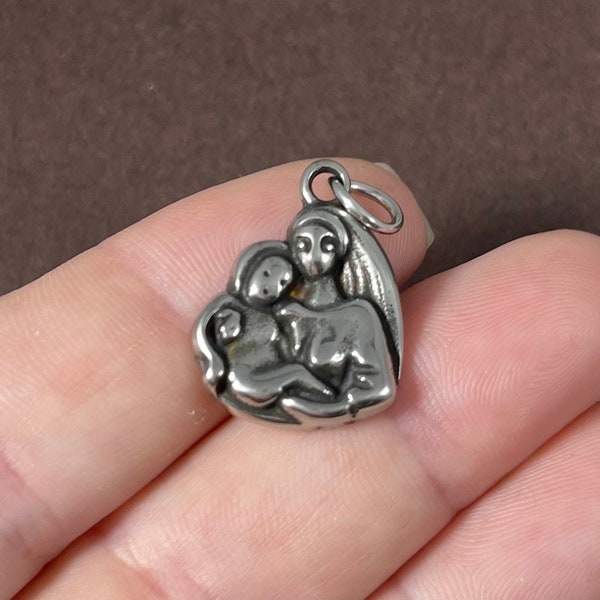 1 Charm, Mother and Child, Pendant, 316 Stainless Steel, 27x17mm (including jump ring) open jump ring: 1x7mm