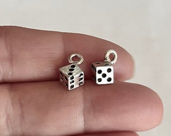 10 Charms, Dice, Casino, Game, Charm (3D) 6x6x5.5mm, 12mm long with hoop.Hole Approx. 2mm