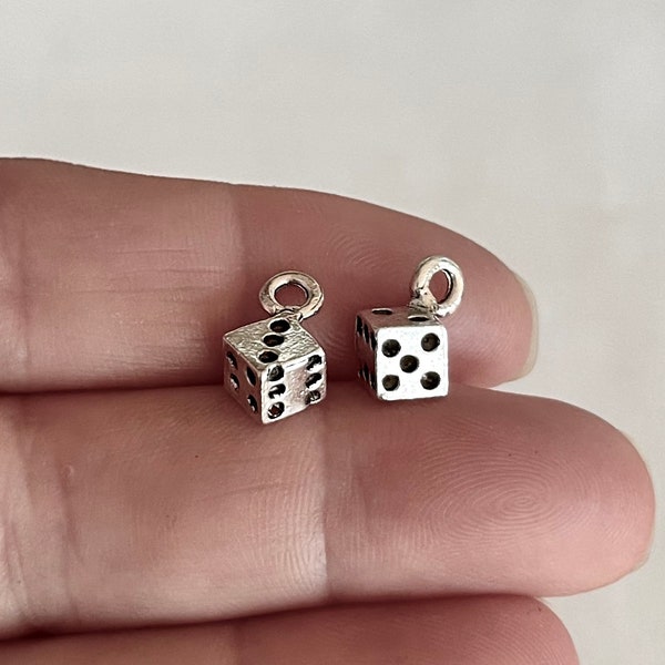 50 Bulk, Dice, Casino, Game, Charms (3D) 6x6x5.5mm, 12mm long with hoop.Hole Approx 2mm