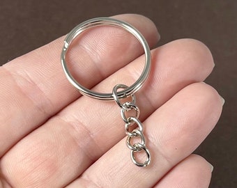 10, Key Chains with chain, Key Rings, Round, platinum Tone, Iron, 25x2mm Hole: inner 22mm SH161