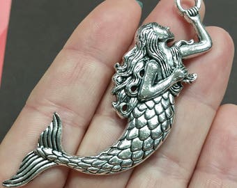 10 Charms, Mermaid, Beach, Sea,  Large Charm, Pendant 76x22mm Hole: Approx. 1.5mm SH276