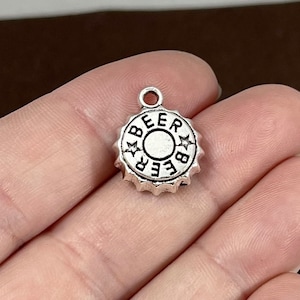 50 bulk, BEER, Bottle, Cap, Beverage Charms 18x14x4mm hole: 2mm SH220