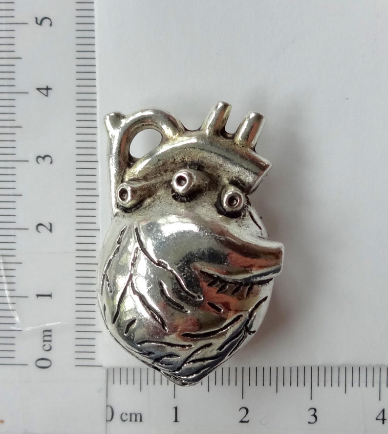 1 Human Heart Charm 36x25x14.7mm image 3