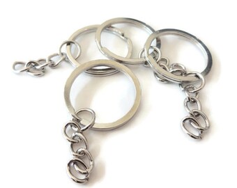 10, Key Chains, Key Rings, Round, Silver Tone, Iron Based