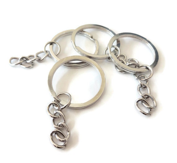 10, Key Chains, Key Rings, Round, Silver Tone, Iron Based