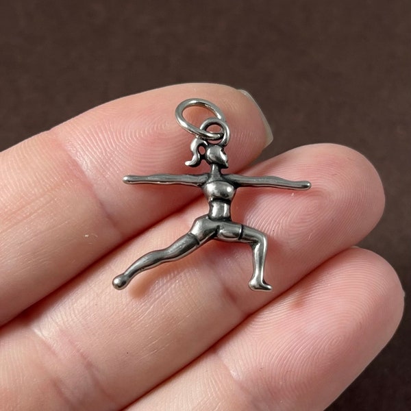 1 Charm, Yoga Pose, Dancer, Cheerleader, Pendant, Non tarnish, 316 Stainless Steel, 25x20mm Hole 6mm (including jump ring) jump ring: 1x7mm