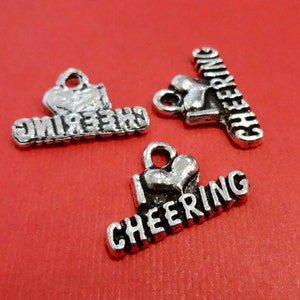 10 Charms, I Heart CHEERING, Love Cheer Leading, Cheerleading, Cheerleader, Cheer Charms 20x16x2mm, Hole Approx 2mm ITEM:AT3 image 2