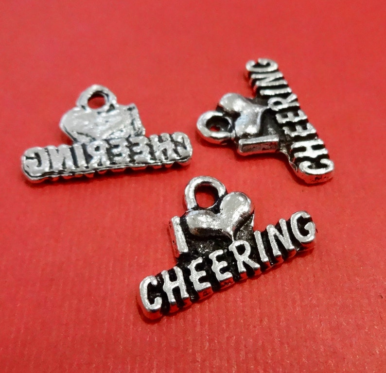 10 Charms, I Heart CHEERING, Love Cheer Leading, Cheerleading, Cheerleader, Cheer Charms 20x16x2mm, Hole Approx 2mm ITEM:AT3 image 2