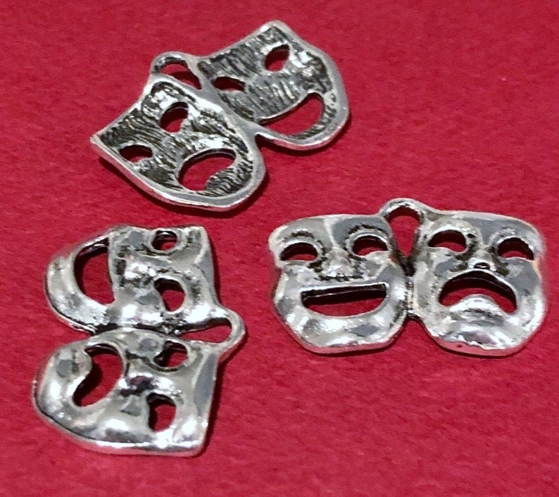 10 Charms, Comedy, Tragedy, Drama, Theater, Mask Charm 22x15x2mm SH520 image 2
