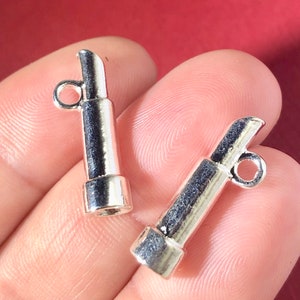 50 Charms, Lipstick, Makeup, (3D) Silver Color, Charm 5.5x21mm hole: 2mm SH413