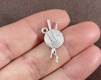 10 or 50 Charms, Needle, Yarn, Charm 13x26x1.5mm, Hole 2mm  ITEM:CB19