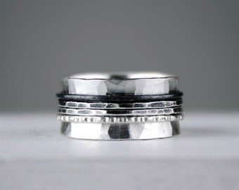 Sterling Silver Spinner Ring, Anxiety Ring, Fidget Ring, Ombre Finish, Four Spinner Bands