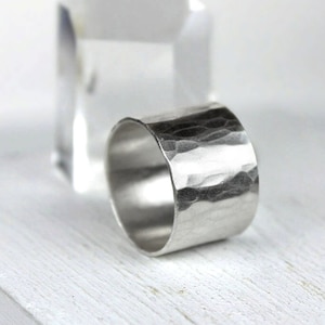 Hammered Sterling Silver Wide Band Ring - Minimalist Statement Jewelry