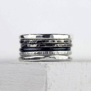Hammered Sterling Silver Stacking Rings with Ombre Patina, Set of Six