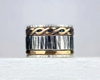 Silver and Gold Stacking Rings, Two Tone Stackable Ring Set, Rustic Band, Hammered Silver Rings, Gold Rings