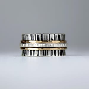 Mixed Metal Spinner Ring, Sterling Fidget Ring with Oxidized Silver Band