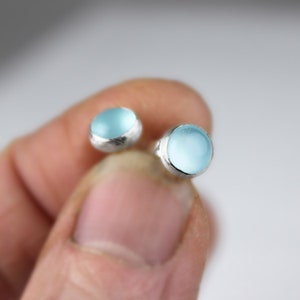 Aqua Chalcedony Stud Earrings, Light Blue Posts, Sterling Silver Gemstone Earrings