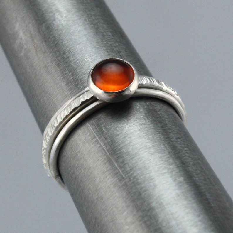 Hammered Silver and Gemstone Rings, Stacking Rings with Amber, Citrine and Moonstone image 3