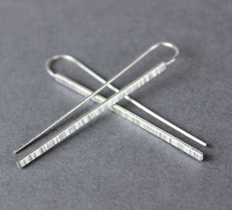 Linear Dangle Earrings, Silver Threaders, Satin Finish, Minimalist Jewelry, Stick Earrings image 1