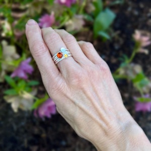 Hammered Silver and Gemstone Rings, Stacking Rings with Amber, Citrine and Moonstone image 5