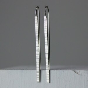 Linear Dangle Earrings, Silver Threaders, Satin Finish, Minimalist Jewelry, Stick Earrings image 3