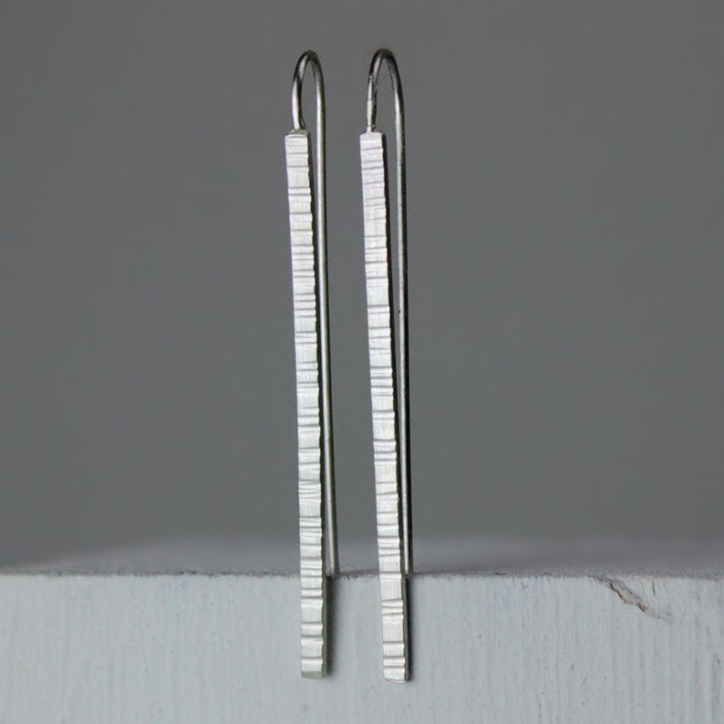 Linear Dangle Earrings, Silver Threaders, Satin Finish, Minimalist Jewelry, Stick Earrings image 3