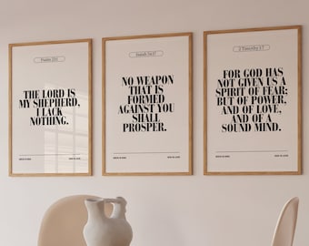 Set of 3 Neutral Christian Wall Art Print, Inspirational Bible Verse Prints, Christian Minimalist Scripture Art, Modern Christian Wall Print