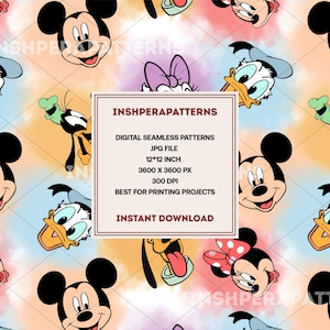 Motivo senza cuciture di Topolino e i suoi amici, stampa su tessuto per sublimazione, download digitale