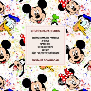 Mickey Mouse Seamless Pattern: Magic Kingdom Fabric Print (JPEG Digital File)