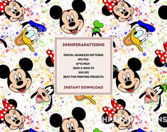 Mickey Mouse Seamless Pattern: Magic Kingdom Fabric Print (JPEG Digital File)