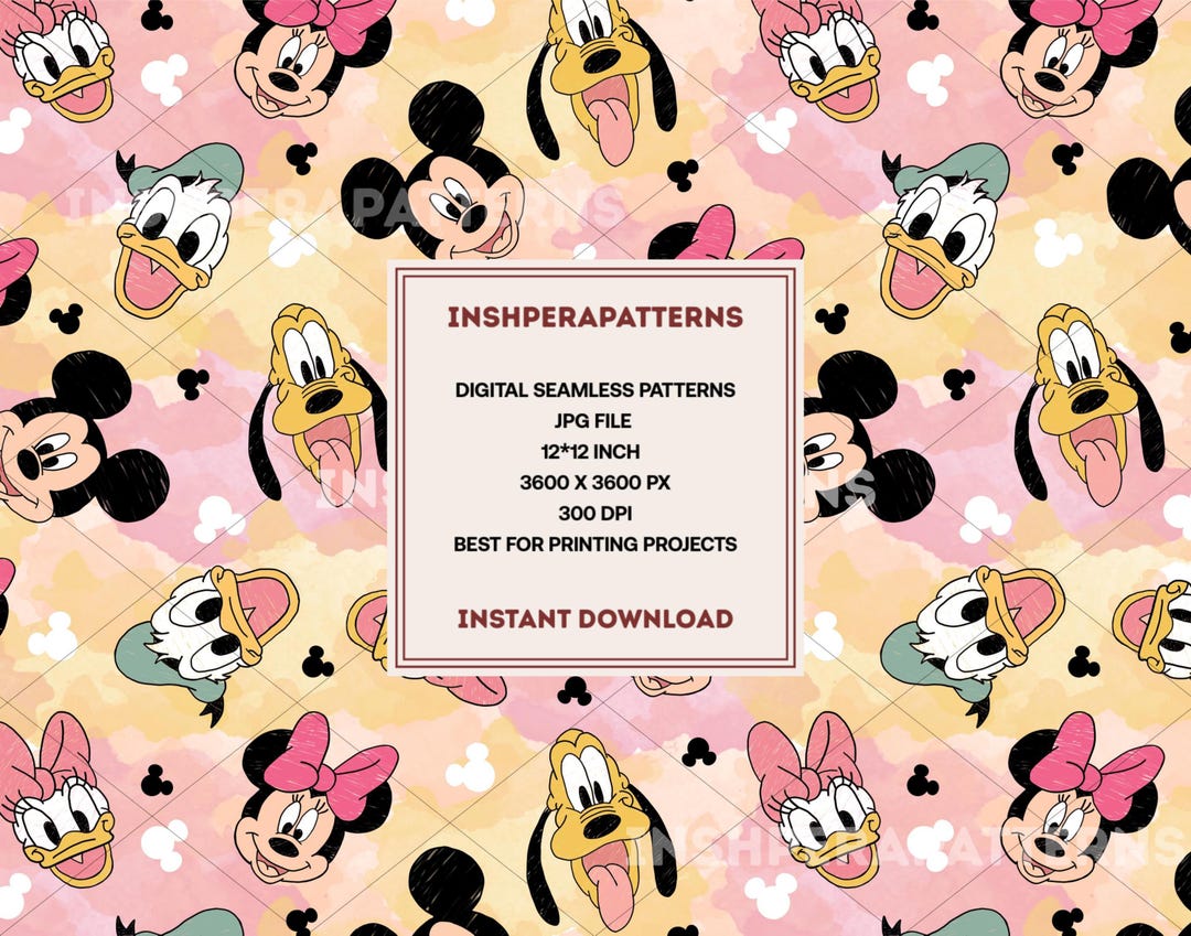 Mickey & Minnie Mouse Seamless Pattern, Kids Fabric Print (digital ...