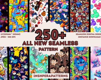 250+ New Character Seamless Pattern Bundle | Fabric Printing, Scrapbooking (Digital Download)