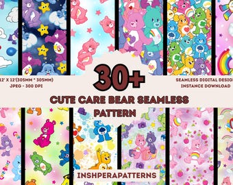 30+ Care Bear Seamless Pattern Bundle, Character Prints (Digital Download