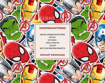 Super Hero Seamless Pattern: Cartoon Clipart Digital Paper (JPEG File)