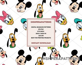 Mickey Friends Seamless Pattern, Fabric Sublimation (Digital Download)