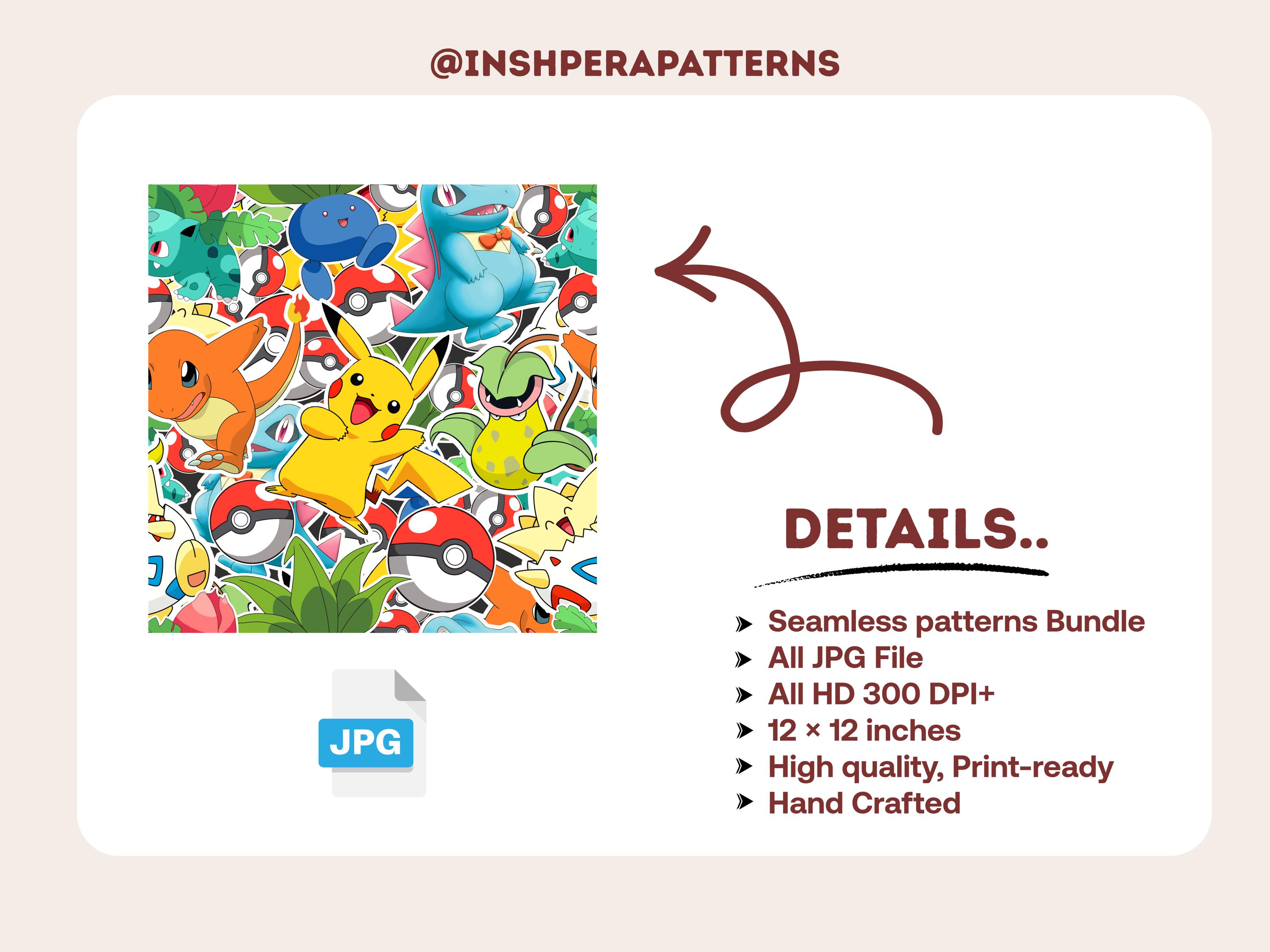 Digital 100 Pokémon Seamless Pattern Bundle, Pokémon Seamless Pattern ...