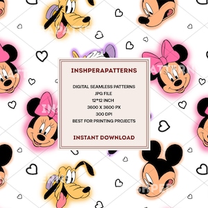 Wzór z Myszką Miki w kreskówkowym stylu, nadruk na tkaninie Magic Kingdom (plik JPEG)