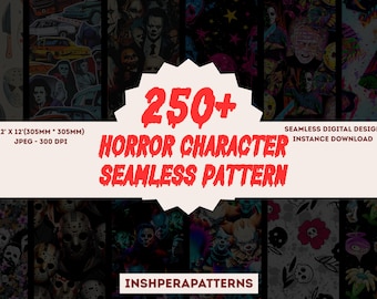 Horror Character Seamless Pattern Bundle: 250+ Designs (Digital Download, JPEG File)