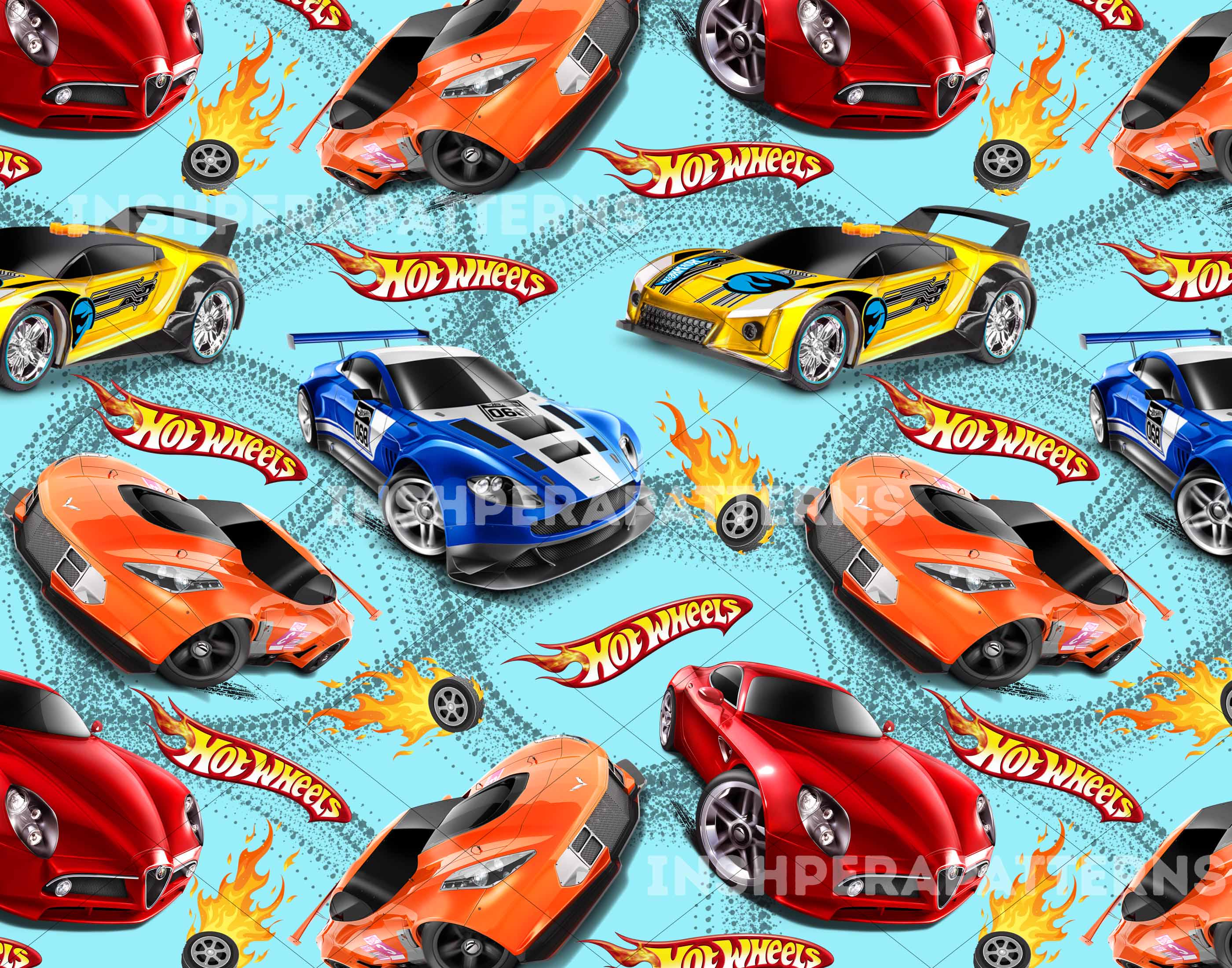 Hot Wheels Car Seamless Pattern: Race Car Sublimation File (JPEG Digital Download