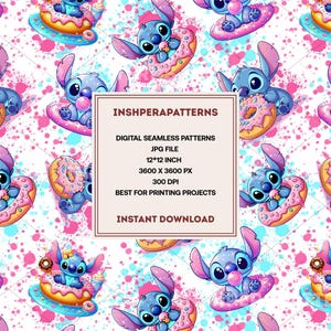 Naadloos donuts-patroon: steek Luau-ontwerp (digitale download, jpeg, 300 dpi)