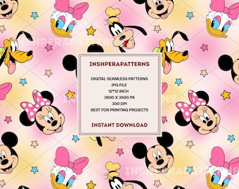 Mickey Mouse Seamless Pattern, Cartoon Print (Digital Download)