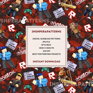 Patrón sin costuras de juego digital: estilo Roblox, scrapbooking, sublimación (archivo JPEG descargable, 300 DPI)
