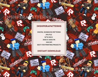 Digital Game Seamless Pattern: Roblox Style, Scrapbooking, Sublimation (JPEG Downloadable File, 300 DPI)