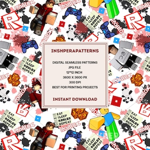 Roblox シームレスパターン、ゲーミングファブリックデザイン（デジタルダウンロード）