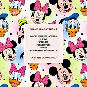 Naadloos Mickey and Friends-patroon, stofsublimatie (digitale download)